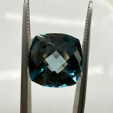 London Blue Topaz 11mm Cushion Checker Top – Natural Faceted Gemstone