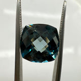 London Blue Topaz 11mm Cushion Checker Top – Natural Faceted Gemstone