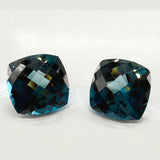 London Blue Topaz 11mm Cushion Checker Top – Natural Faceted Gemstone