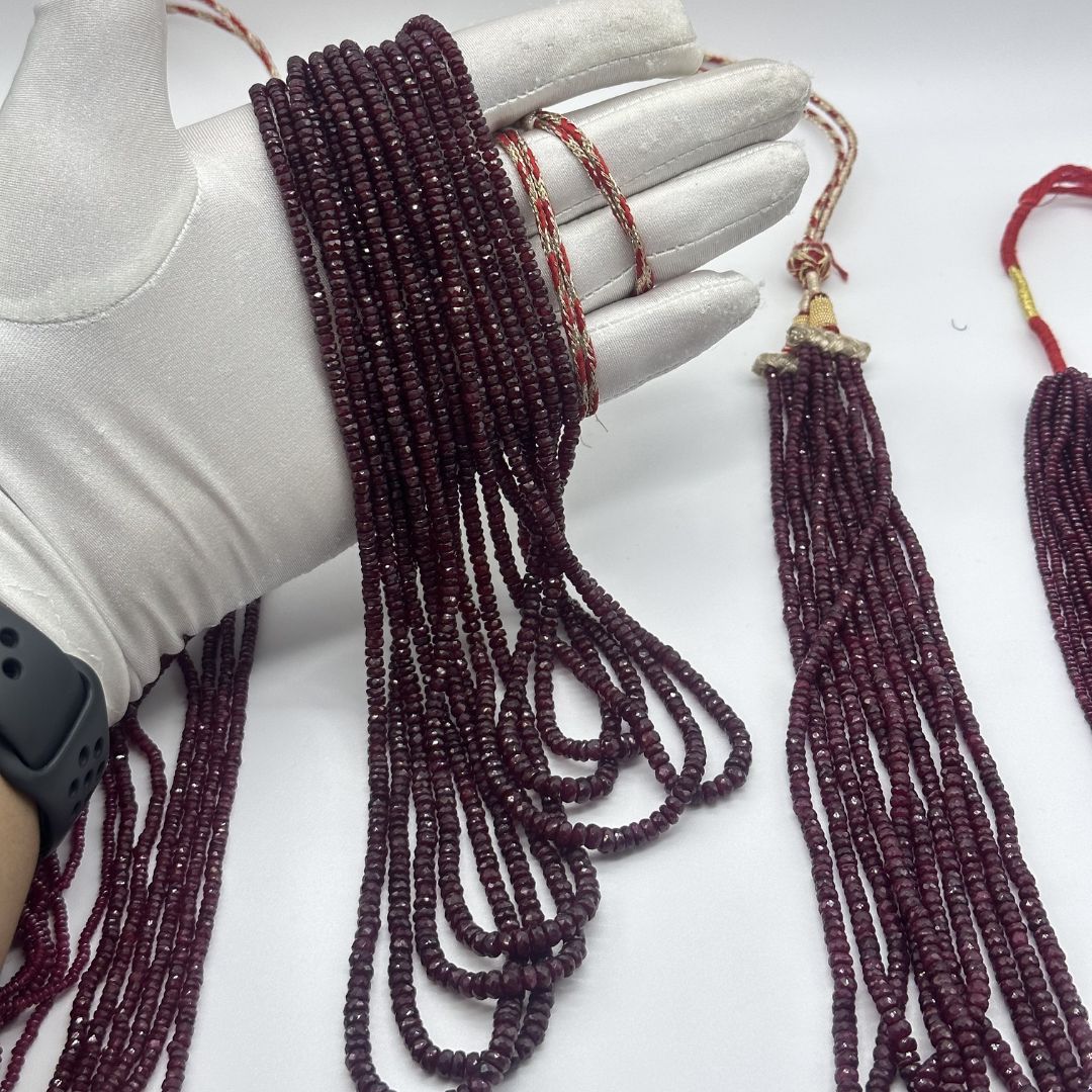 Natural Ruby Faceted Rondelle Beads 3mm to 5mm – 1340 Cts, AAA+ Deep Red Gemstones for Fine Jewelry Making