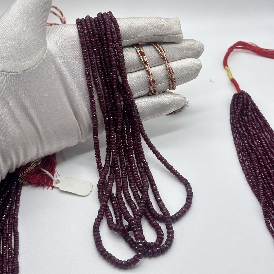 Natural Ruby Faceted Rondelle Beads 3mm to 5mm – 1340 Cts, AAA+ Deep Red Gemstones for Fine Jewelry Making