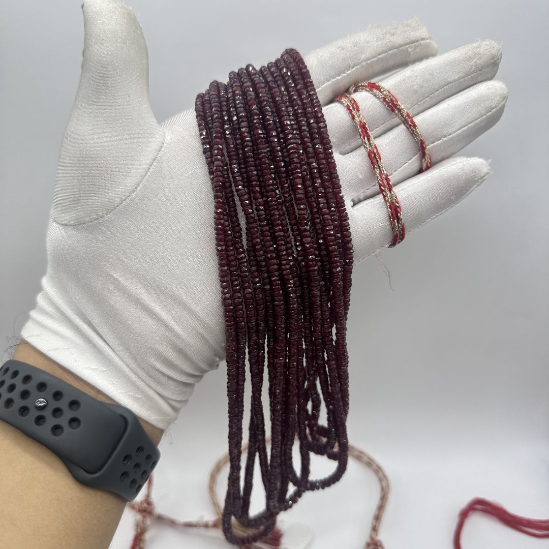Natural Ruby Faceted Rondelle Beads 3mm to 5mm – 1340 Cts, AAA+ Deep Red Gemstones for Fine Jewelry Making