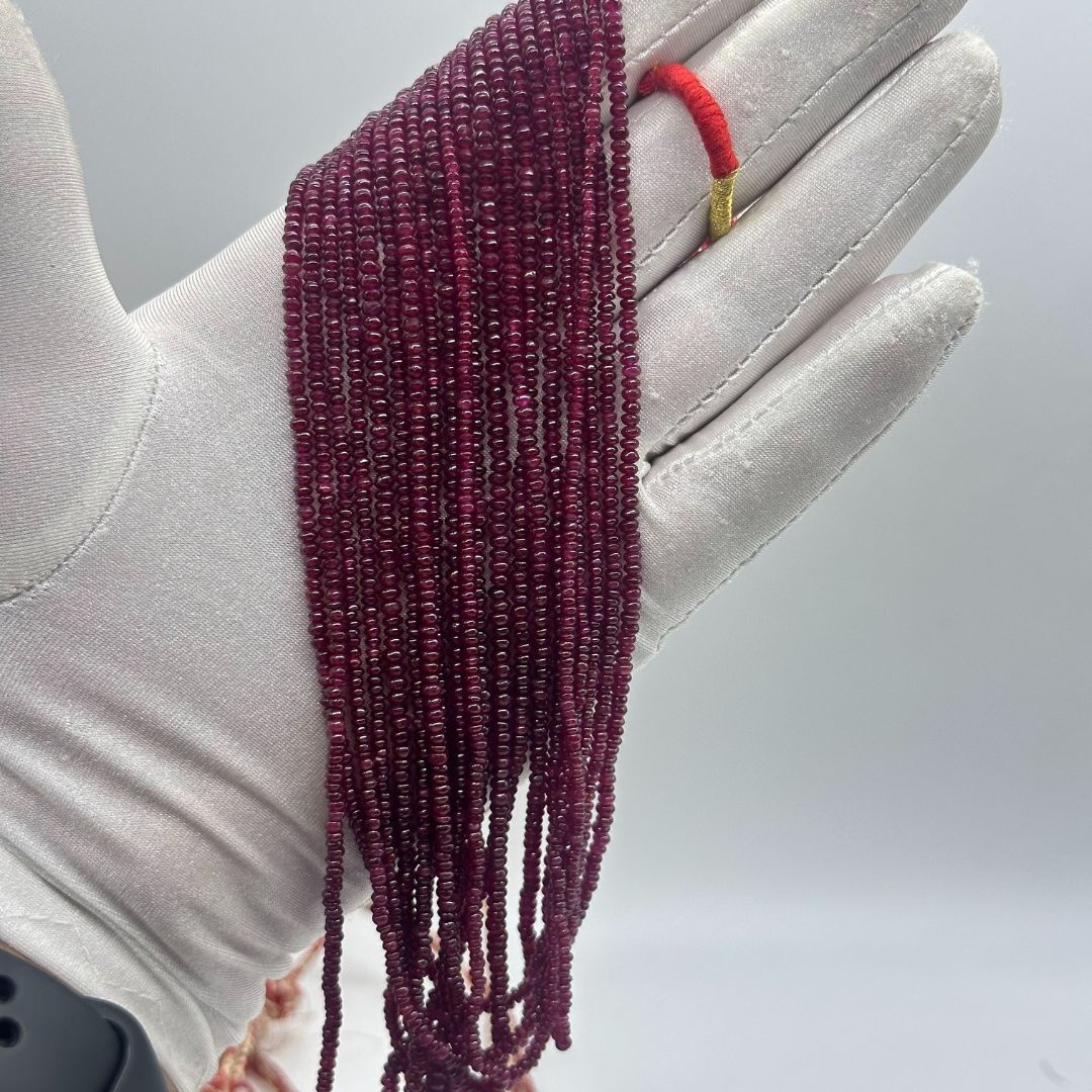 2mm to 3mm Ruby Smooth Rondelle Beads – AAA Quality Natural Ruby Gemstones for Fine Jewelry Making – 36 Lines Bulk Lot