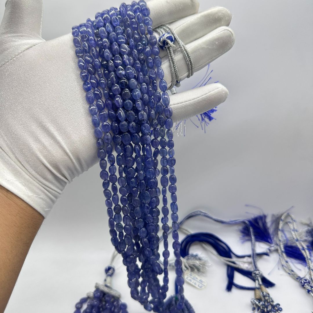 Tanzanite Smooth Oval Beads – 5x7mm to 10x15mm Natural AAA Tanzanite Gemstones for Jewelry Making – 12 Lines, 2150 Carats