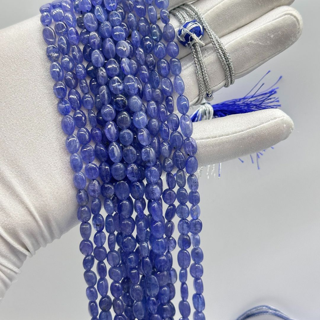 Tanzanite Smooth Oval Beads – 5x7mm to 10x15mm Natural AAA Tanzanite Gemstones for Jewelry Making – 12 Lines, 2150 Carats