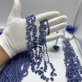 Blue Sapphire Pear Briolette Beads – 3x5mm to 7x12mm AAA Natural Sapphire Drops – 9 Strands, 625 Carats