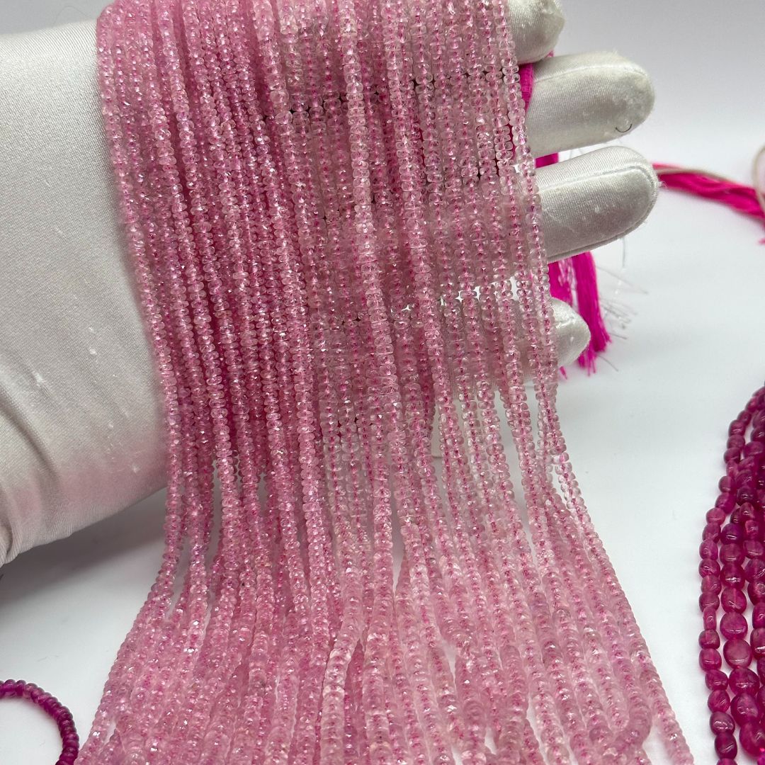 Natural Pink Sapphire Faceted Rondelle Beads – 3mm to 5mm AAA+ Quality – 18 Lines, 1008 Carats – Jewelry Making Gemstones