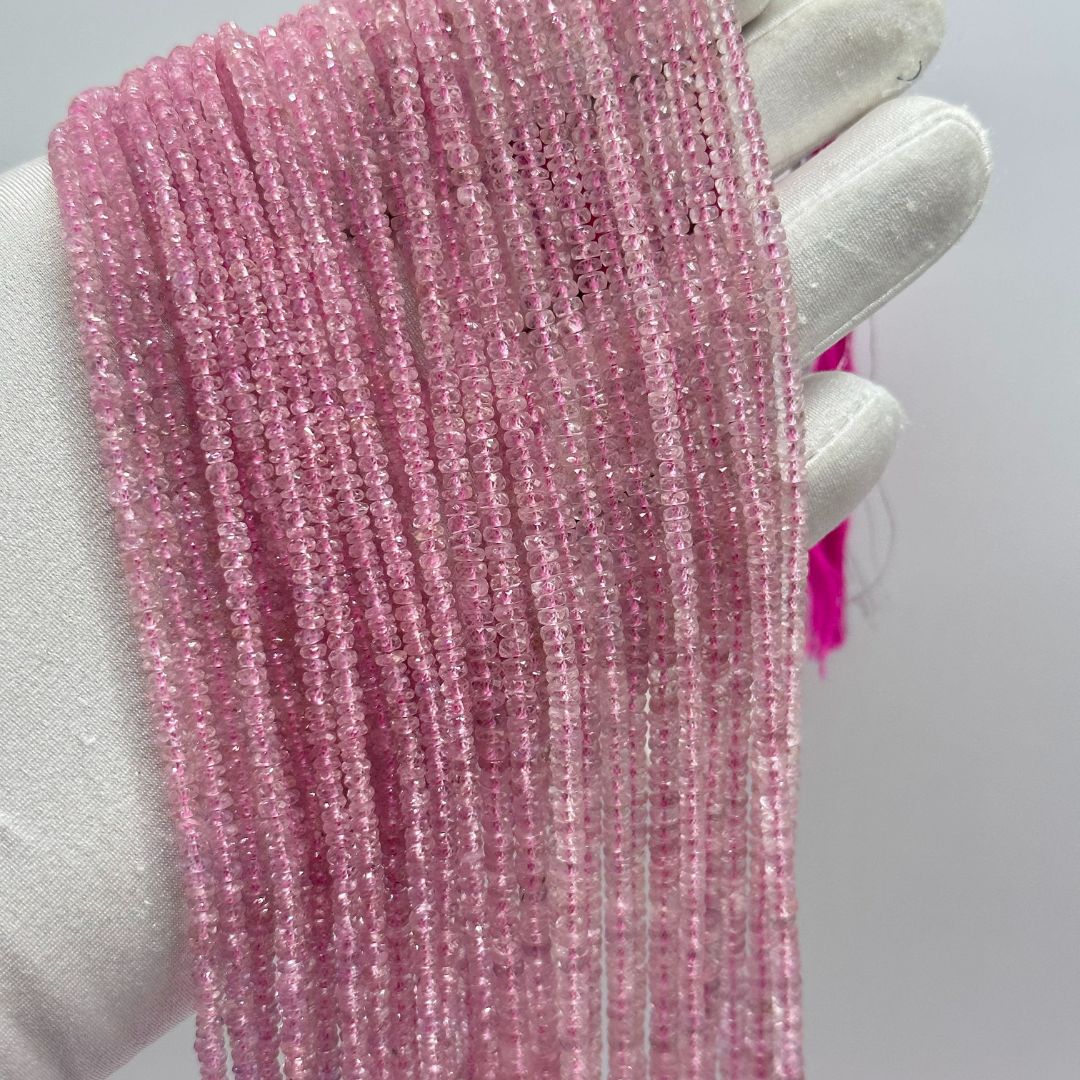 Natural Pink Sapphire Faceted Rondelle Beads – 3mm to 5mm AAA+ Quality – 18 Lines, 1008 Carats – Jewelry Making Gemstones