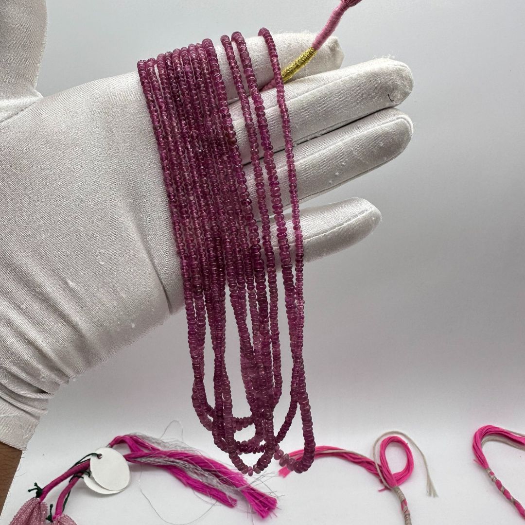 Natural Pink Tourmaline Smooth Rondelle Beads – 3mm to 5mm AAA+ Quality – 6 Strands, 227 Carats – Jewelry Making Gemstones