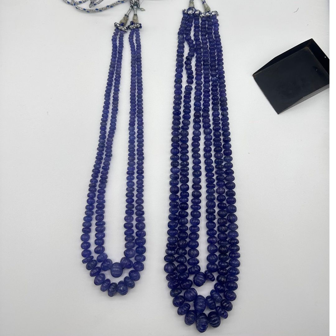 Natural Tanzanite Carved Melon Beads – 6mm to 15mm AAA+ Quality – 5 Lines, 1920 Carats – Handcrafted Gemstones for Luxury Jewelry