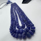 Natural Tanzanite Carved Melon Beads – 6mm to 15mm AAA+ Quality – 5 Lines, 1920 Carats – Handcrafted Gemstones for Luxury Jewelry