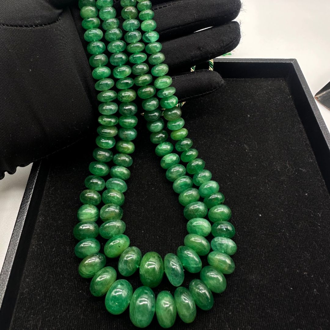 Natural Emerald Smooth Rondelle Beads – 8mm to 14mm – 2 Lines, 818.92 Carats – AAA+ Quality for Luxury Jewelry Making
