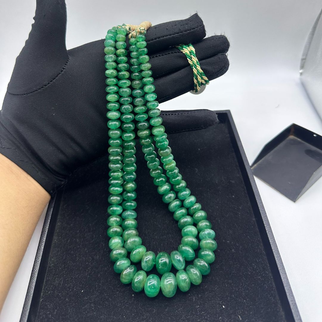 Natural Emerald Smooth Rondelle Beads – 8mm to 14mm – 2 Lines, 818.92 Carats – AAA+ Quality for Luxury Jewelry Making