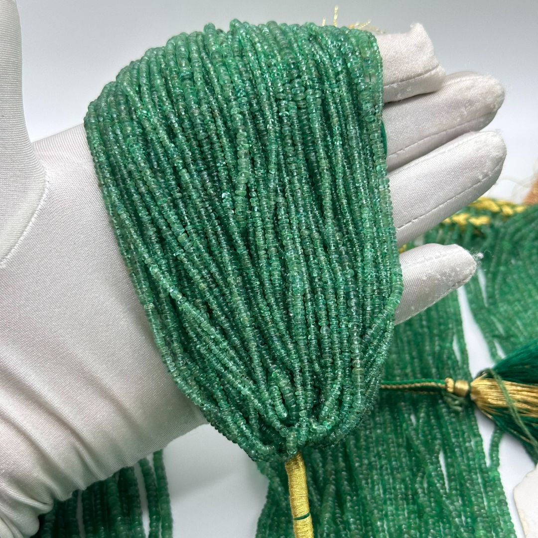 Natural Emerald Smooth Rondelle Beads – 2mm to 3mm – 903 Carats – AAA+ Quality Petite Gemstone Strands