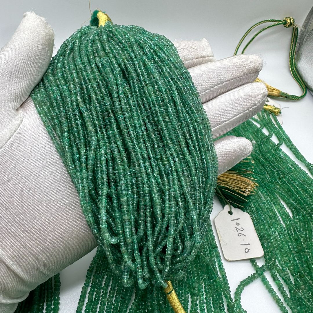 Natural Emerald Smooth Rondelle Beads – 2mm to 3mm – 903 Carats – AAA+ Quality Petite Gemstone Strands