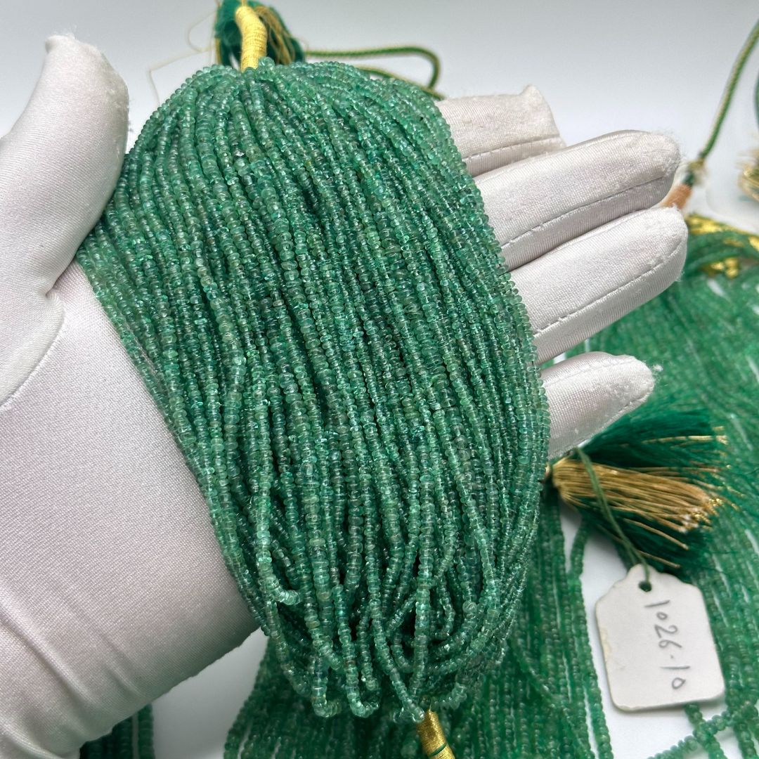 Natural Emerald Smooth Rondelle Beads – 2mm to 3mm – 903 Carats – AAA+ Quality Petite Gemstone Strands