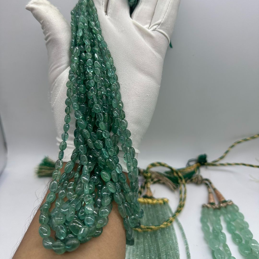 Premium Russian Emerald Smooth Oval Beads – 3x5mm to 6x8mm – 745 Carats – AAA+ Natural Gemstone Strands
