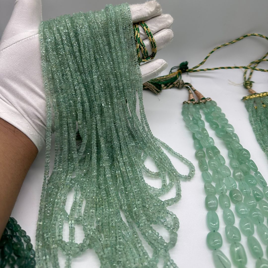 Natural Russian Emerald Faceted Rondelle Beads – 3mm to 6mm – 2505 Carats – 34 Lines – AAA+ Quality Gemstones