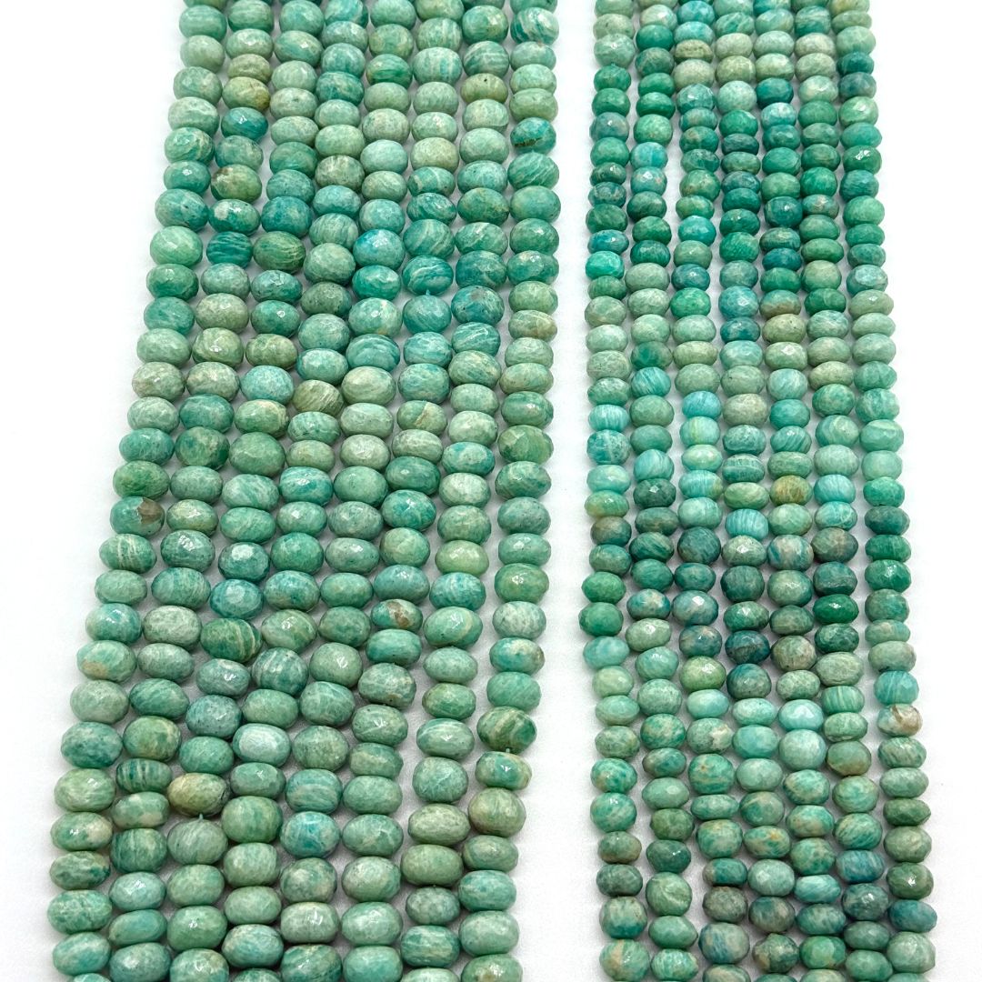 7mm to 10mm Amazonite Smooth Rondelle Beads – 100% Natural AAA+ Quality – Calming Blue-Green Gemstones for Jewelry Making