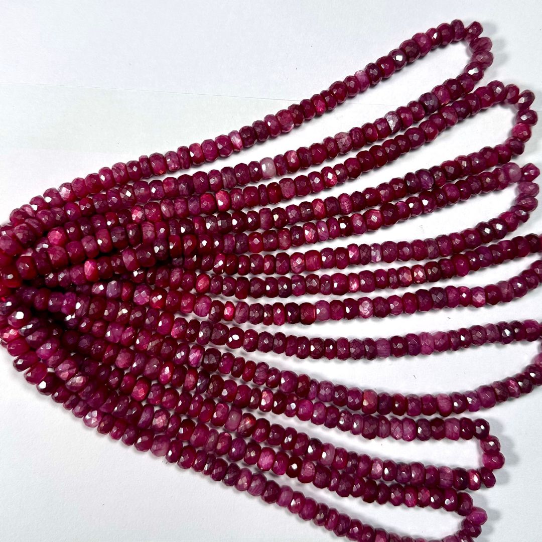 Mystic Red Moonstone Faceted Rondelle Beads – 4mm to 10mm – Natural Gemstones with Iridescent Sheen for Jewelry Making