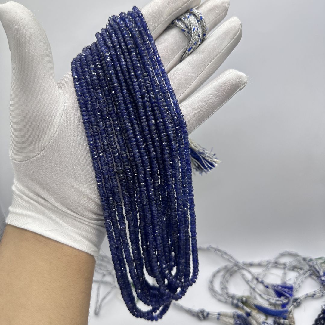Blue Sapphire 3mm to 5mm Faceted Rondelle Beads – Glass-Filled 1131 Cts, Premium Deep Blue Gemstones for Jewelry Making