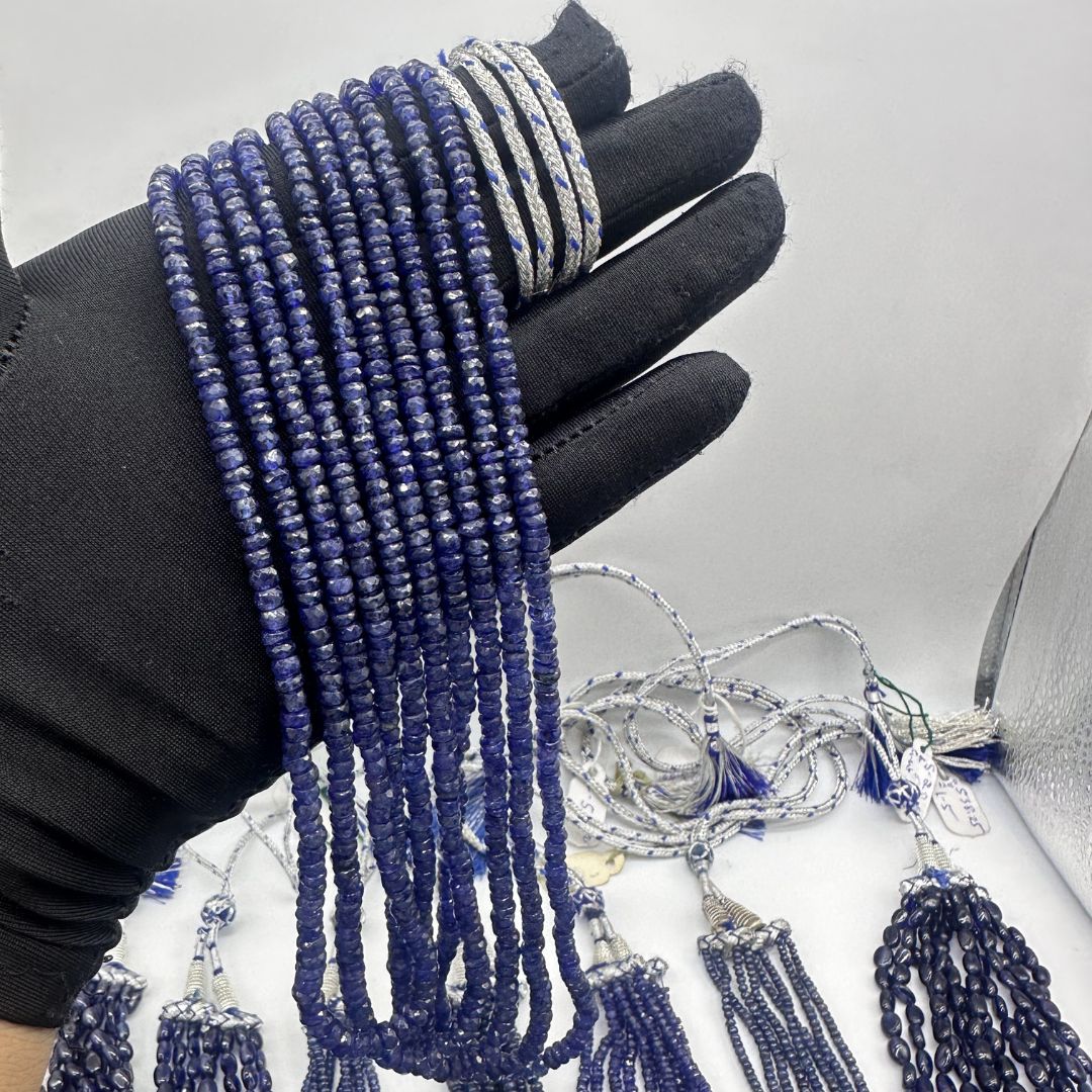 Blue Sapphire 3mm to 5mm Faceted Rondelle Beads – Glass-Filled 1131 Cts, Premium Deep Blue Gemstones for Jewelry Making