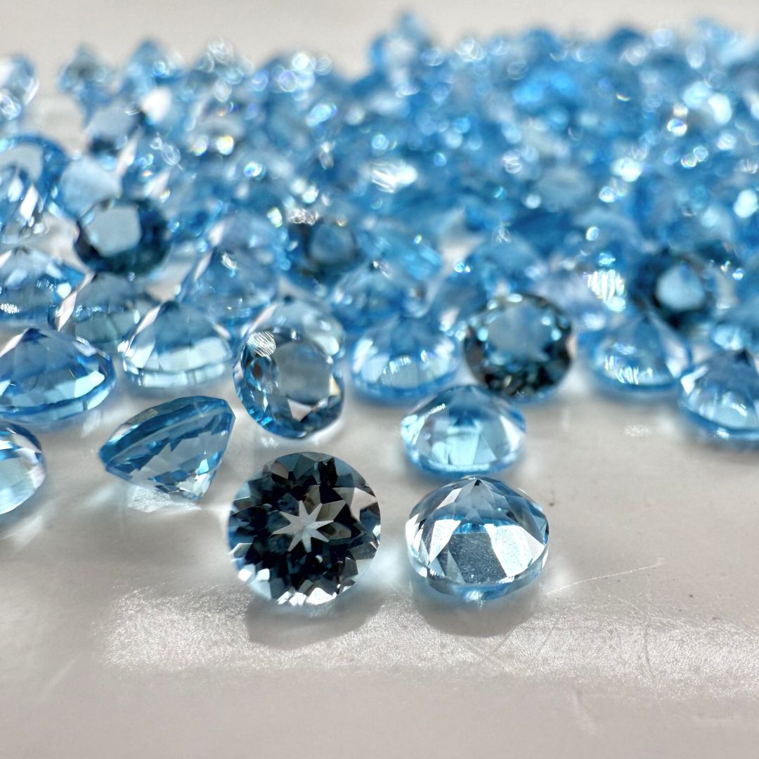 Swiss Blue Topaz 4mm Round Faceted Gemstones – Natural, Top Quality