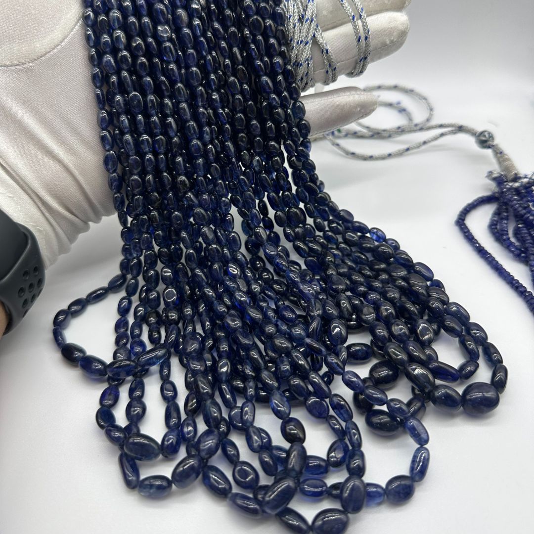 Blue Sapphire Smooth Oval Beads – Glass Filled – 5x7mm to 9x11mm – 2530 Cts – 16 Lines – AAA+ Quality for Custom Jewelry