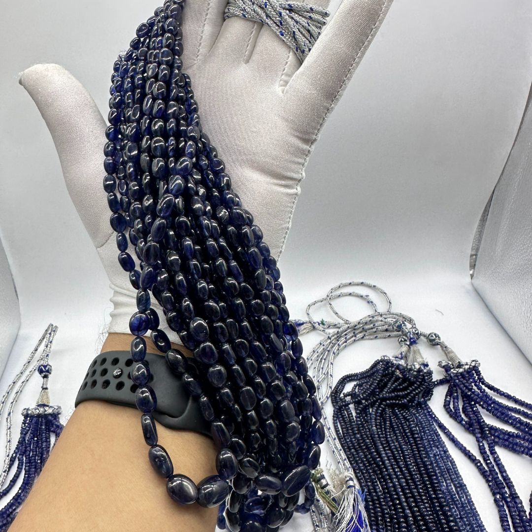 Blue Sapphire Smooth Oval Beads – Glass Filled – 5x7mm to 9x11mm – 2530 Cts – 16 Lines – AAA+ Quality for Custom Jewelry