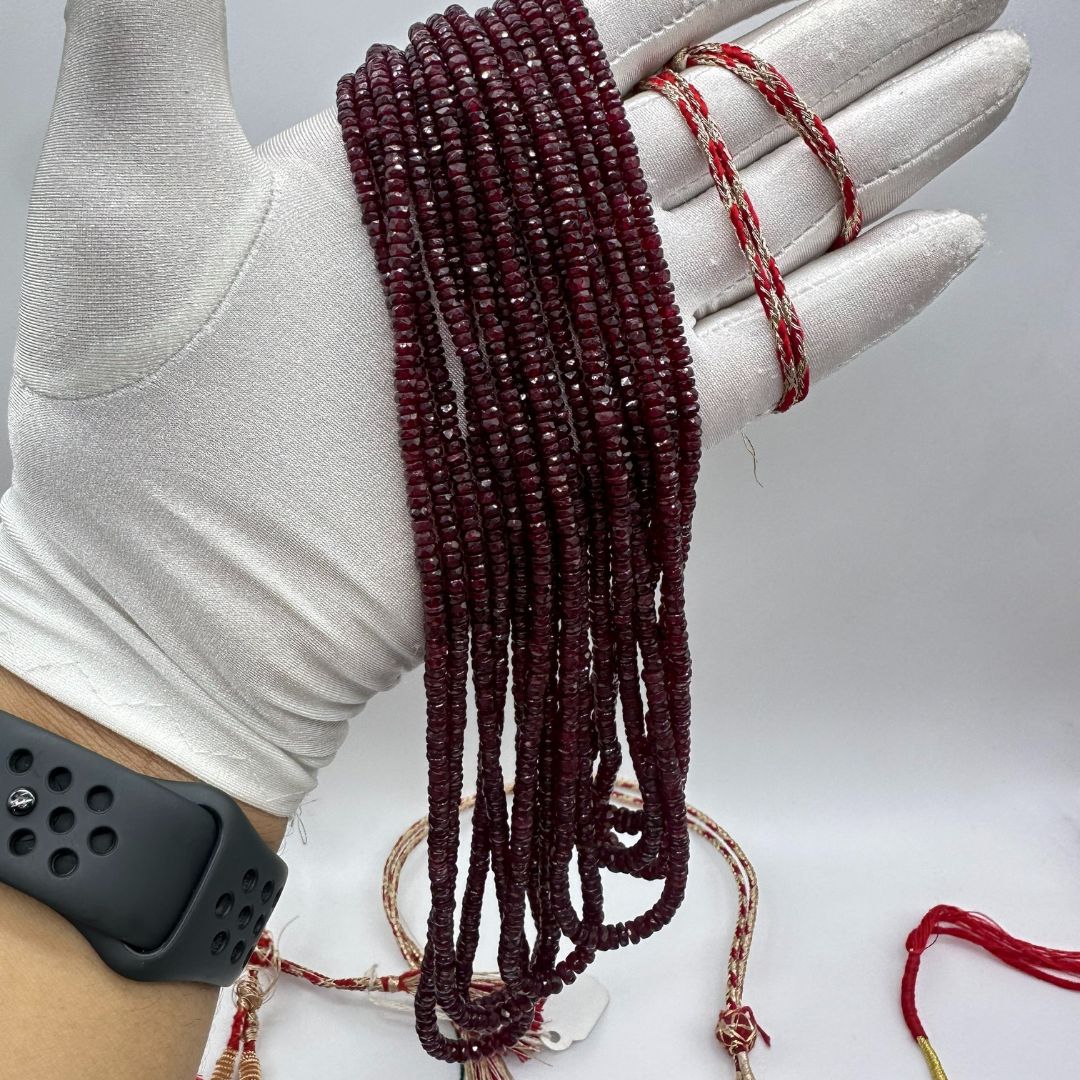 Natural Ruby Faceted Rondelle Beads – 3mm to 5mm – 1340 Cts – 16 Lines – AAA+ Quality – Perfect for Jewelry Making