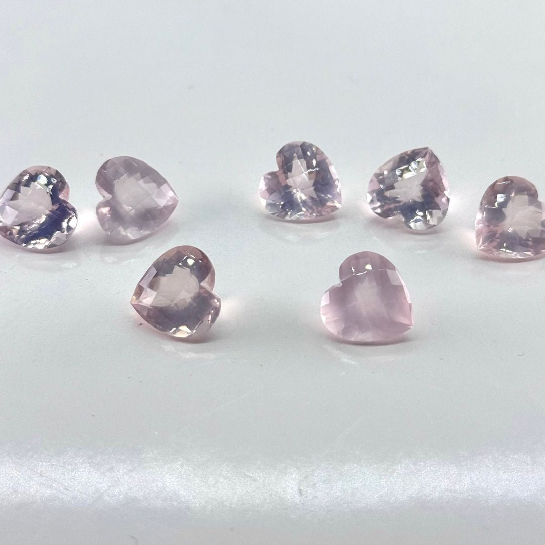 12mm Heart Checker Top Rose Quartz – Natural Pink Gemstone, Faceted Heart Shape, Perfect for Jewelry Making