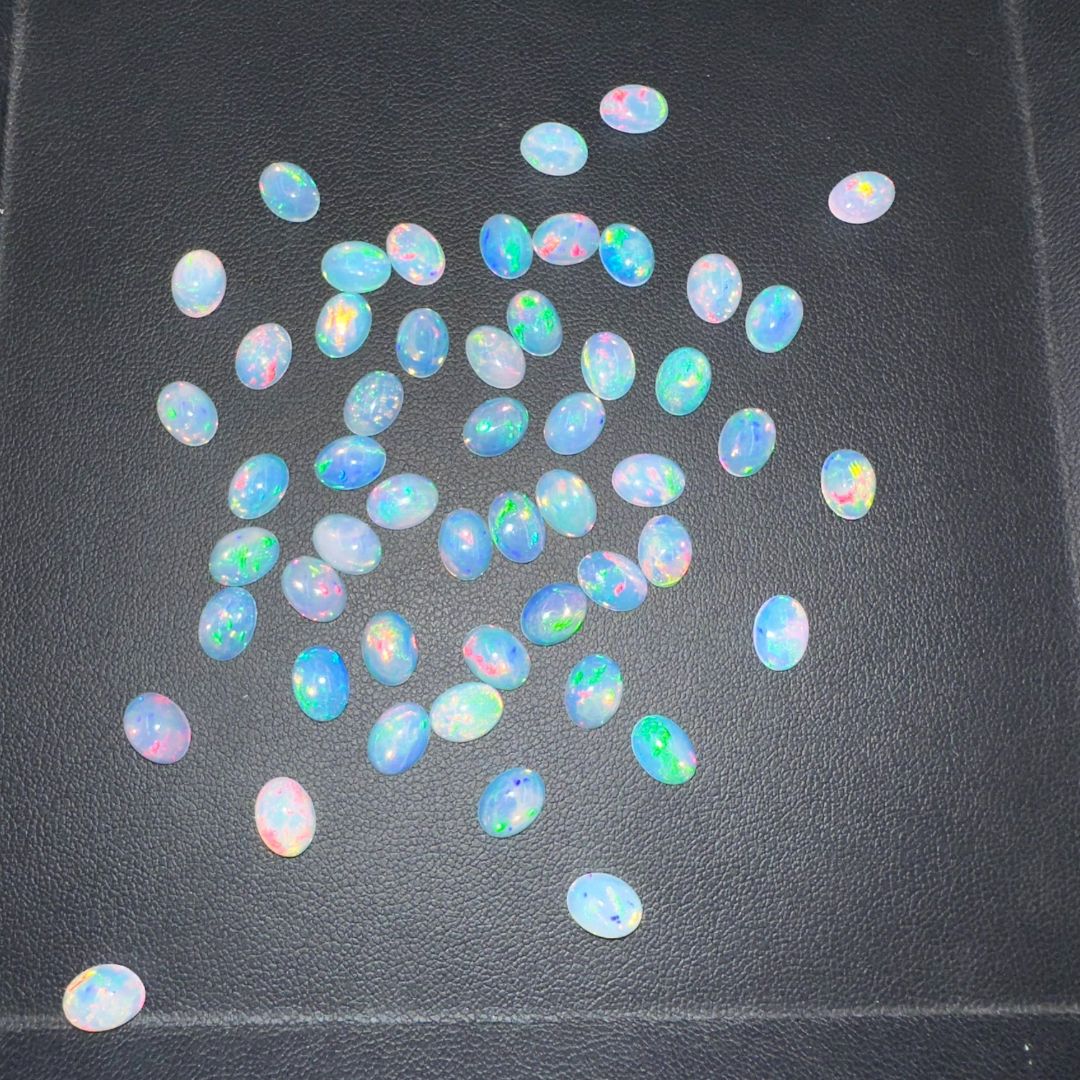 Natural Ethiopian Opal Oval Cabochons – 3x5mm to 9x11mm – AAA+ Quality – Smooth Polished Gemstones for Jewelry Making