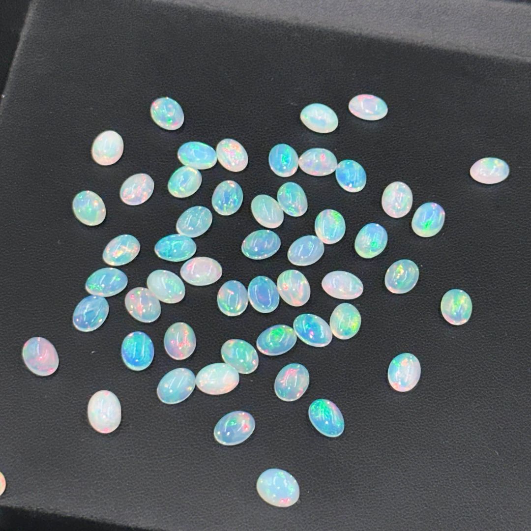 Natural Ethiopian Opal Oval Cabochons – 3x5mm to 9x11mm – AAA+ Quality – Smooth Polished Gemstones for Jewelry Making
