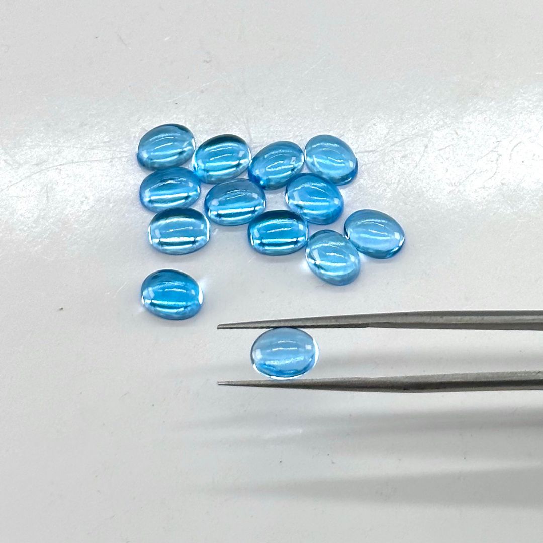Natural Swiss Blue Topaz Oval Cabochons – 6x8mm AAA+ Loose Gemstones for Jewelry