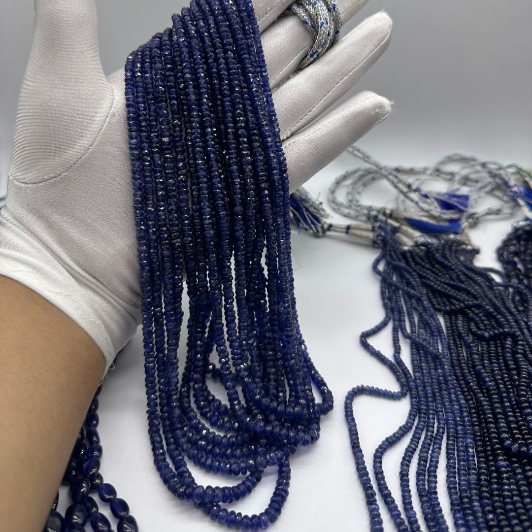 3-5mm Faceted Rondelle Blue Sapphire Glass Filled Beads – Deep Blue Brilliance – 1131 Cts – Premium Quality for Jewelry Making