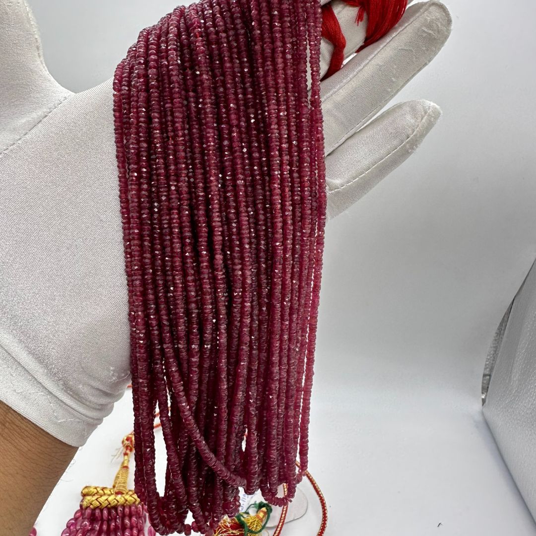 Glass-Filled Ruby Faceted Rondelle Beads – 2mm to 4mm – 1131 Carats – 23 Lines – Brilliant Red Gemstone Strands for Jewelry Making