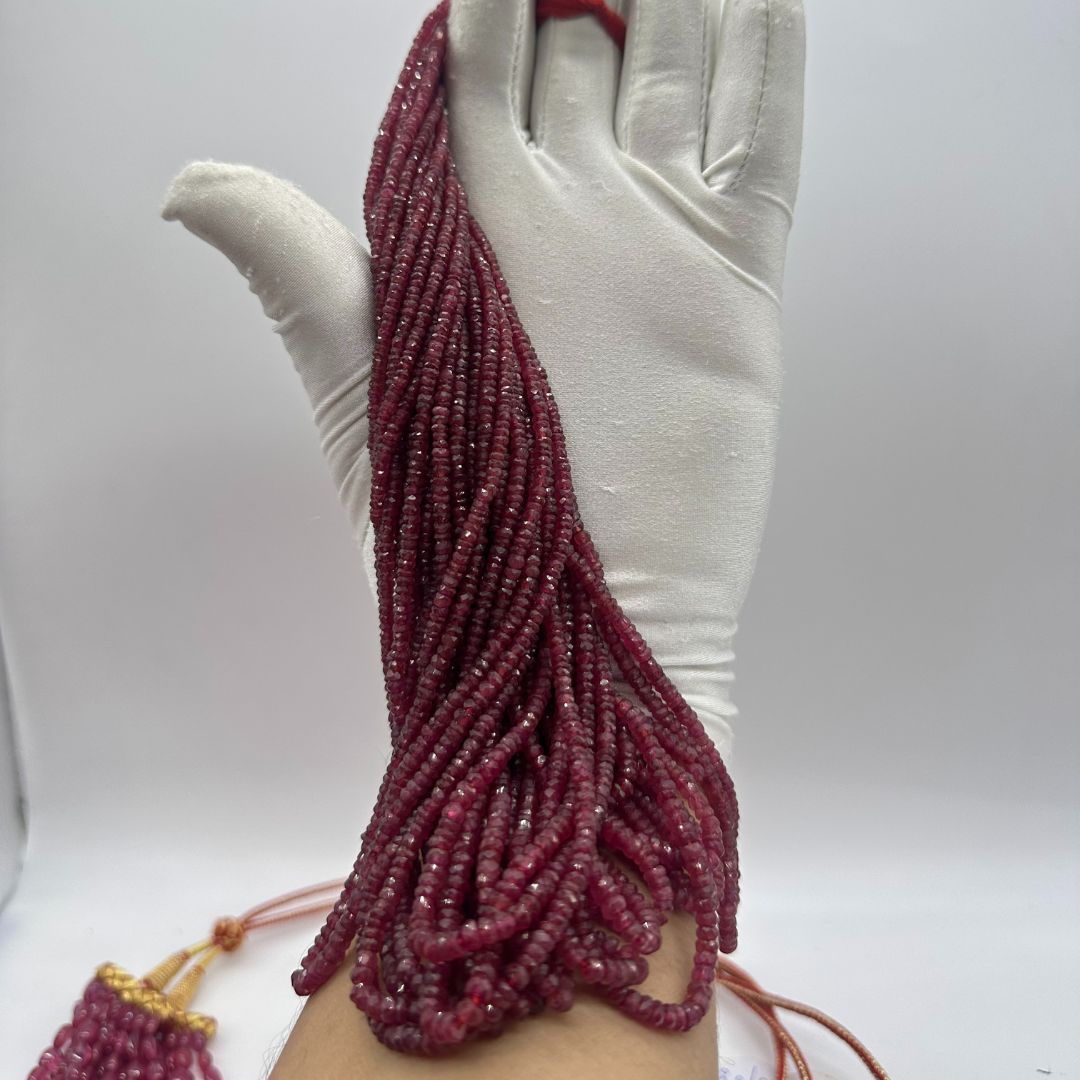 Glass-Filled Ruby Faceted Rondelle Beads – 2mm to 4mm – 1131 Carats – 23 Lines – Brilliant Red Gemstone Strands for Jewelry Making