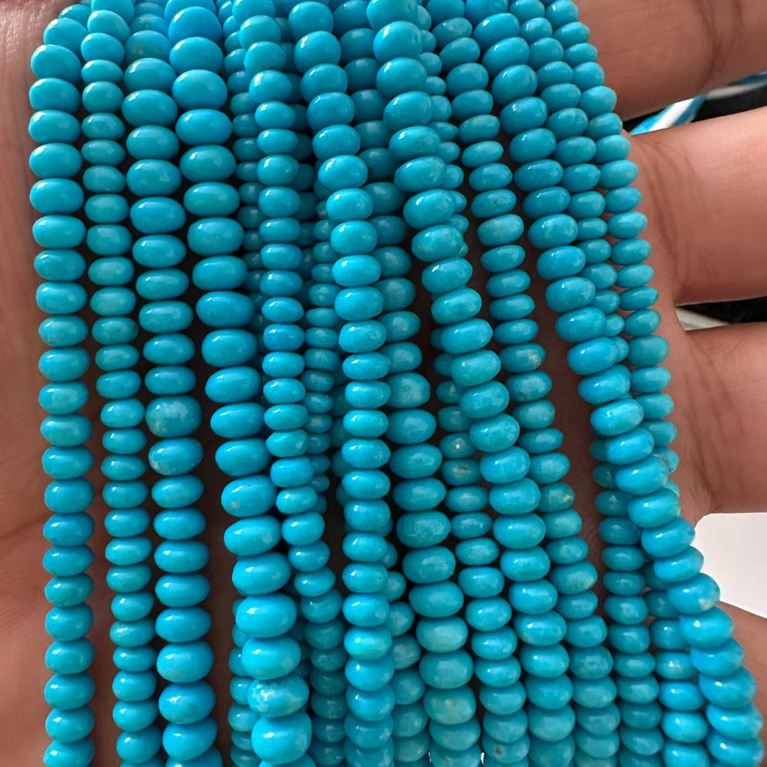 Natural Turquoise Smooth Rondelle Beads – 4mm to 8mm – High Quality Gemstone Beads for Jewelry Making