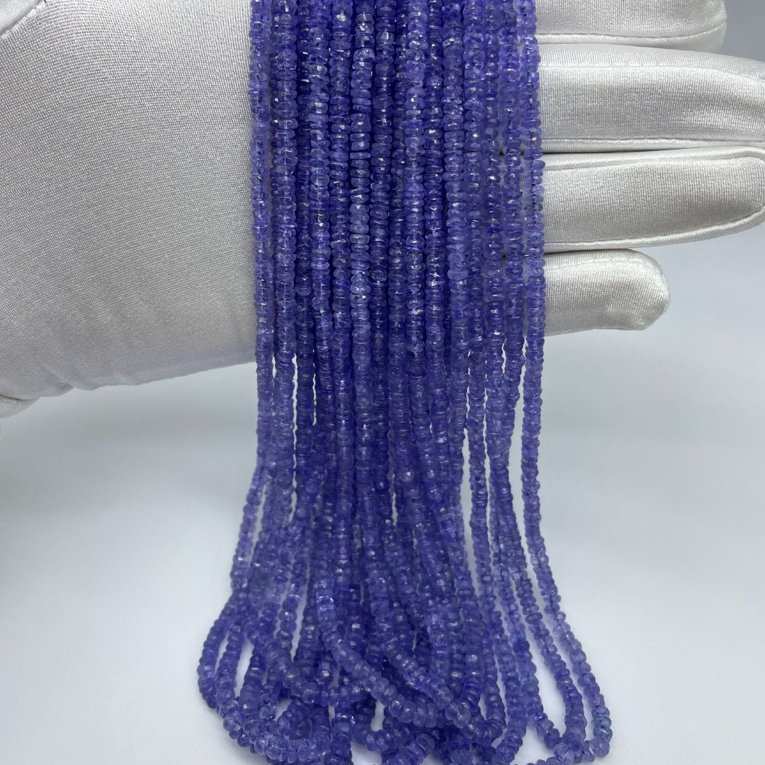 Premium Natural Tanzanite Faceted Rondelle Beads 3-4mm – AAA+ Deep Violet Blue | Handcrafted Gemstones | One-Stop Gemstone Shop