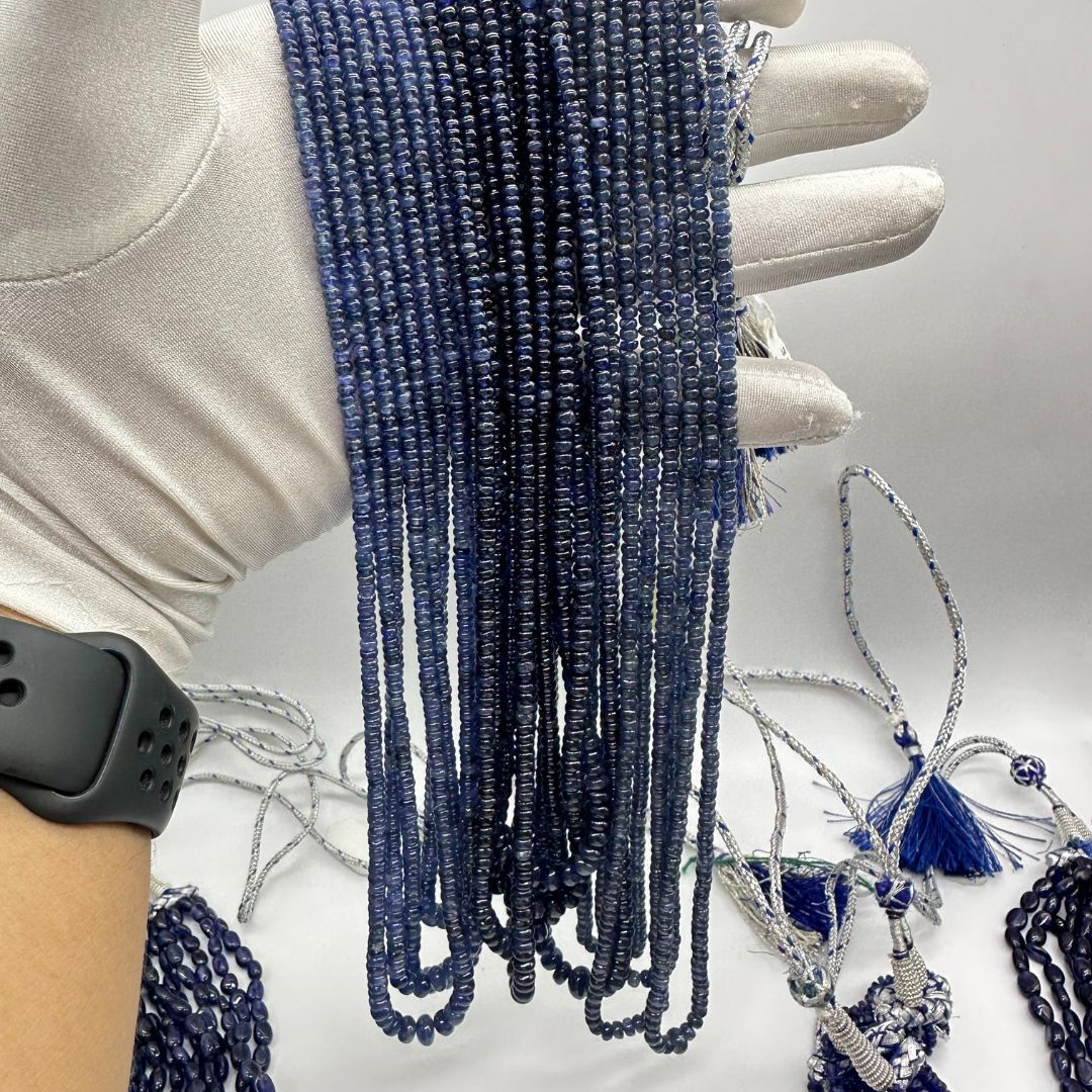 3-6mm Smooth Rondelle Blue Sapphire Beads – 1225 Cts – Natural AAA+ Gemstones – 13 Lines for Fine Jewelry Design
