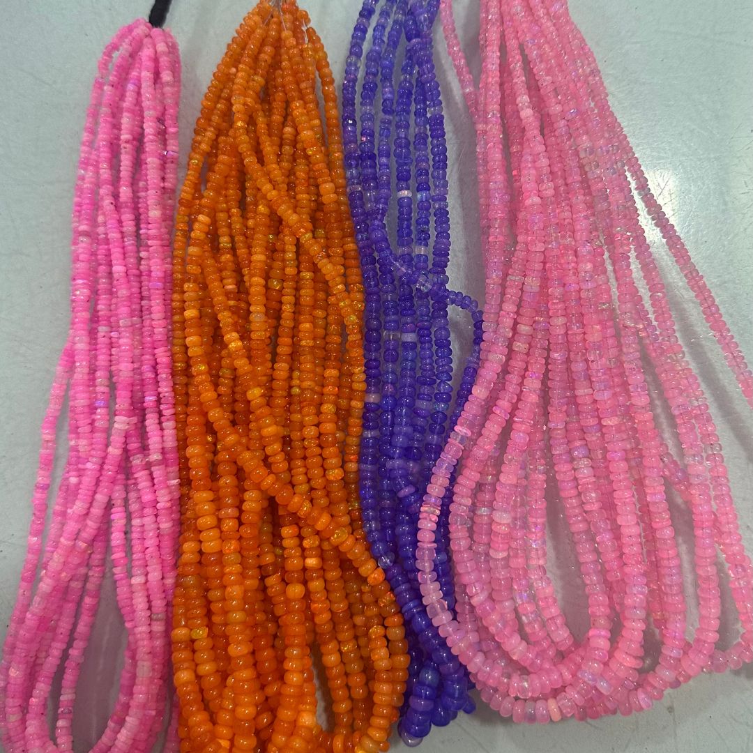 Ethiopian Opal Multi-Color Faceted Rondelle Beads – 3mm to 5mm – 100% Natural Gemstones for Jewelry Making
